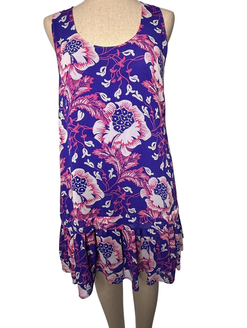 RARE - Juicy Couture Purple Floral Chiffon Shift Dress Ruffle Hem Size XL